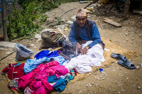 Sewing traveling man