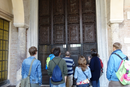 Very old wooden door in Basilica
