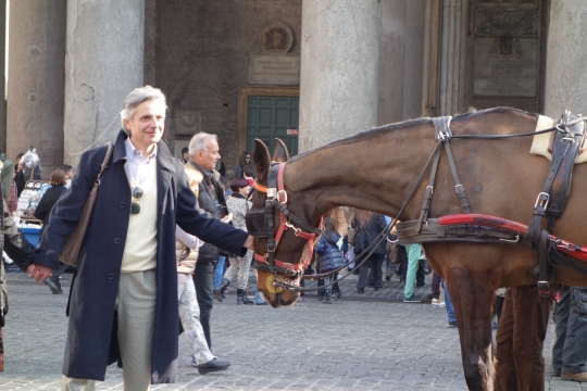 Outside Pantheon man with horse