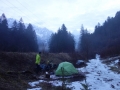 Camping in the woods and snow close to Stallehr