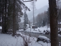 View of our campsite in the early morning with snow