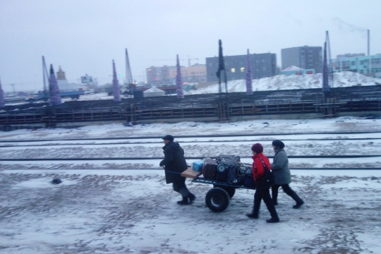 Getting on to the train to Ulaanbaatar
