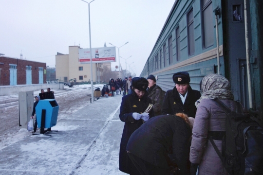 Getting on to the train to Ulaanbaatar