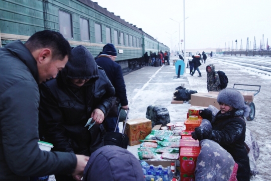 Getting on to the train to Ulaanbaatar