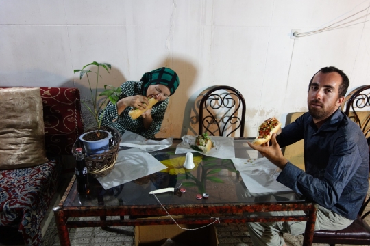 Eating local falafel in Mashhad with David
