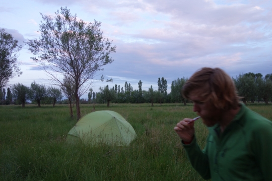 Wild camping in field