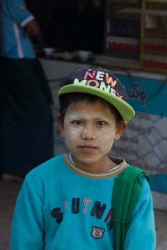 Cute school kid at the tea house
