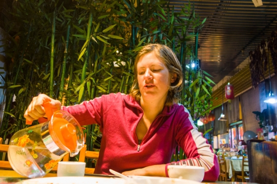 Susanne pouring tea