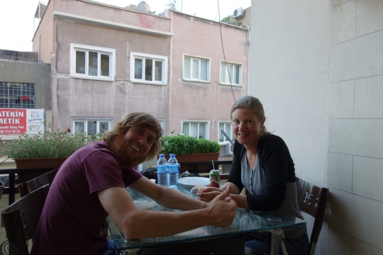 Enjoying Turkish kebabs