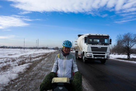 Snowy roads while leaving Kazakhstan