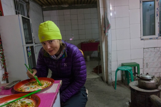 Having dinner in a small village