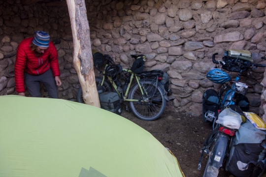 Camping in the small sheepshed