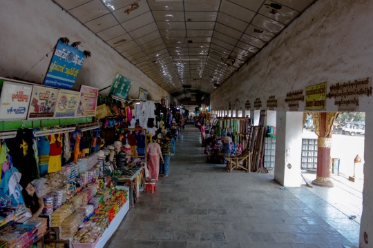 Bagan, covered walkway with vendors