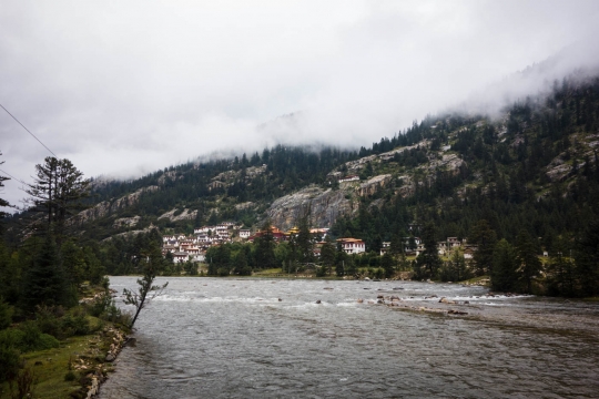 Monastery on river bank