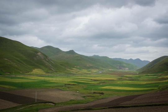 View of Tibetan village and our road