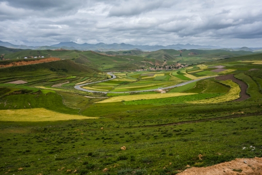 View of Tibetan village and our road