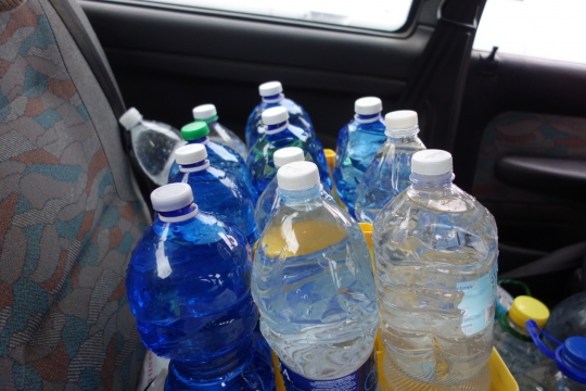 Filled water bottles