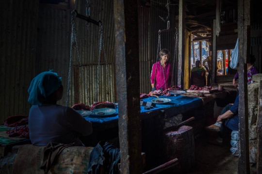 Kohima market talking with dog ladies