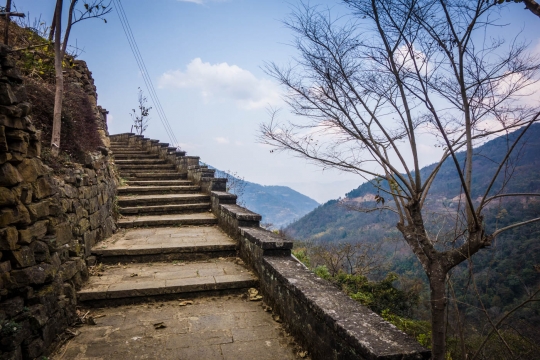 Khonoma steps to the village