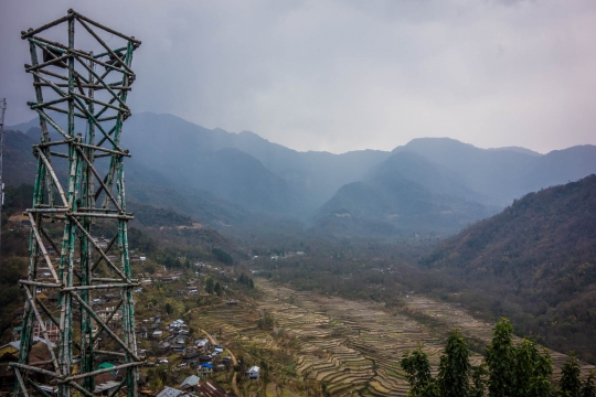 Khonoma Bamboo tower and ricefields