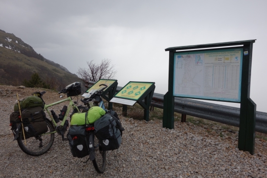 Top of the pass with rain and wind