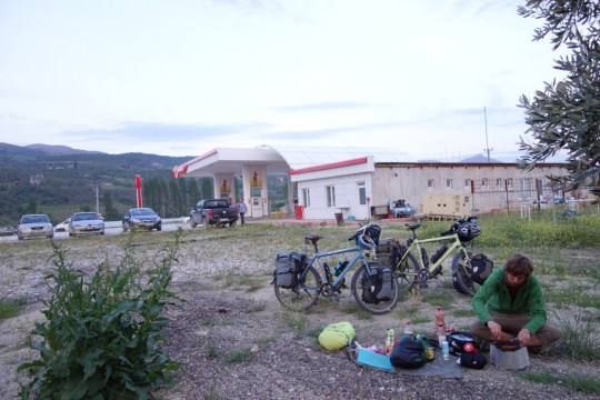 Camping at our first fuel station