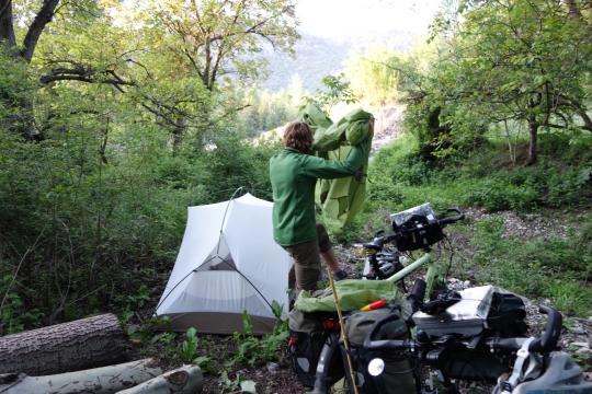 Martin setting up the tent