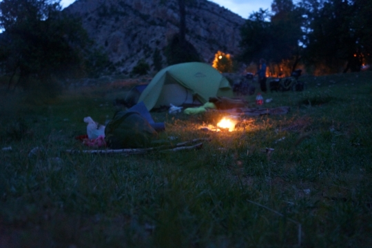 Camping with Mo and having a small fire