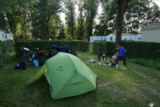 Camping Municipal in Mirepoix. After this the mountains will start.