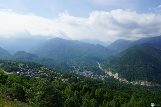 The view cycling down to Ax-les-Thermes.