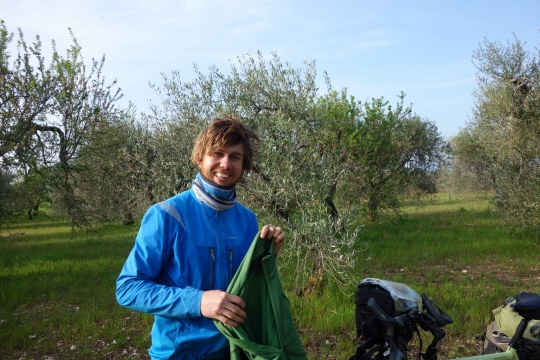 Our camping spot in the olive grove