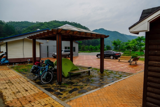 Camping under a shelter