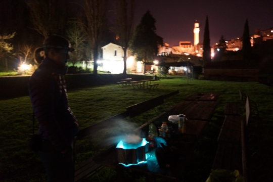 Cooking ourselves in a park behind the city center of Siena