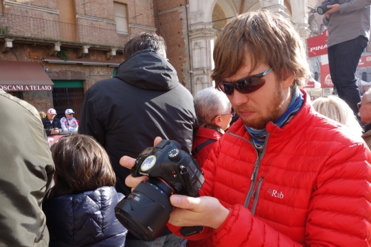 Martin waiting to photograph the cyclists