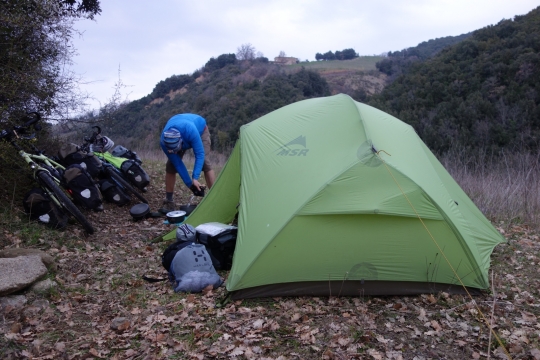 Taking down the tent in wild boar area