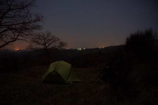 Camping on a hill just outside Castell Azzara