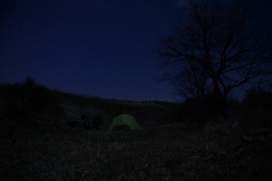 Camping on a hill just outside Castell Azzara