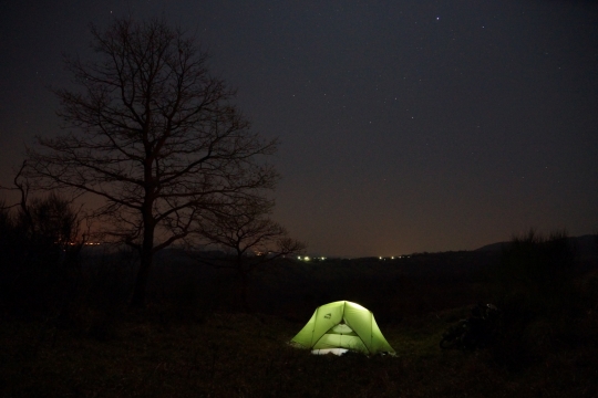 Camping on a hill just outside Castell Azzara