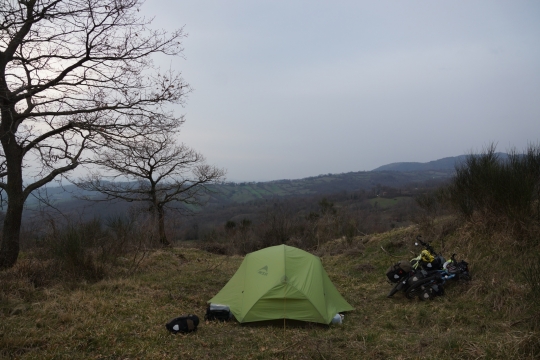 Camping on a hill just outside Castell Azzara