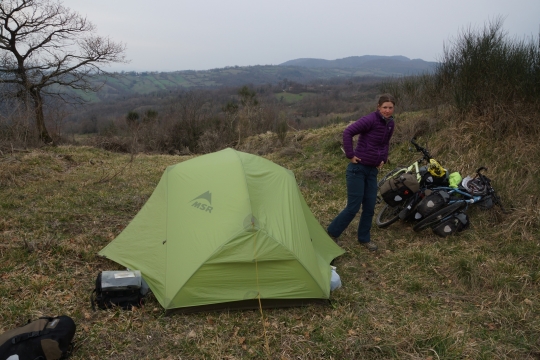 Camping on a hill just outside Castell Azzara