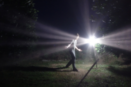 A lamp set up by the farmer of the orchard