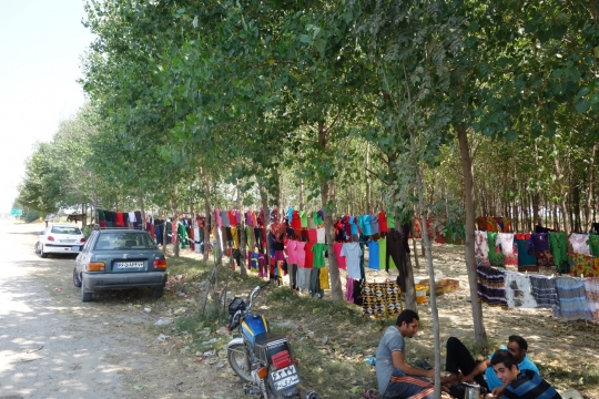 Very colorful clothes next to the road
