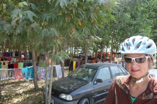 Very colorful clothes next to the road