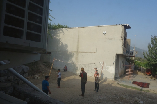 Playing volleyball