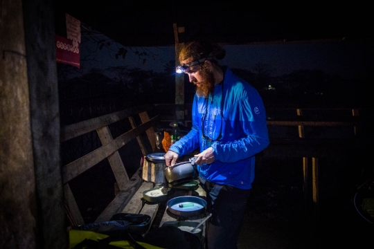 Early morning breakfast at 5:30 at a road shelter