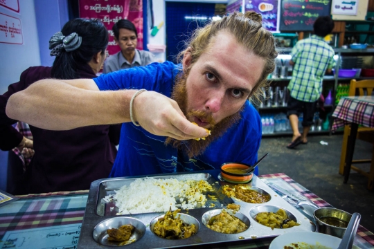Eating Indian food in Yangon