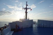 Sleeping on the ferry to Durres