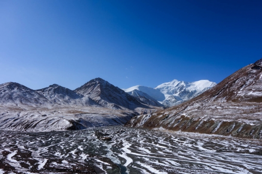 Great snowy view of the Pamirs and Peak Lenin somewhere