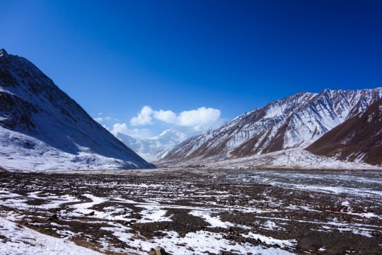 Great snowy view of the Pamirs and Peak Lenin somewhere