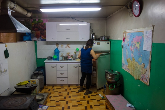 Kitchen with world map